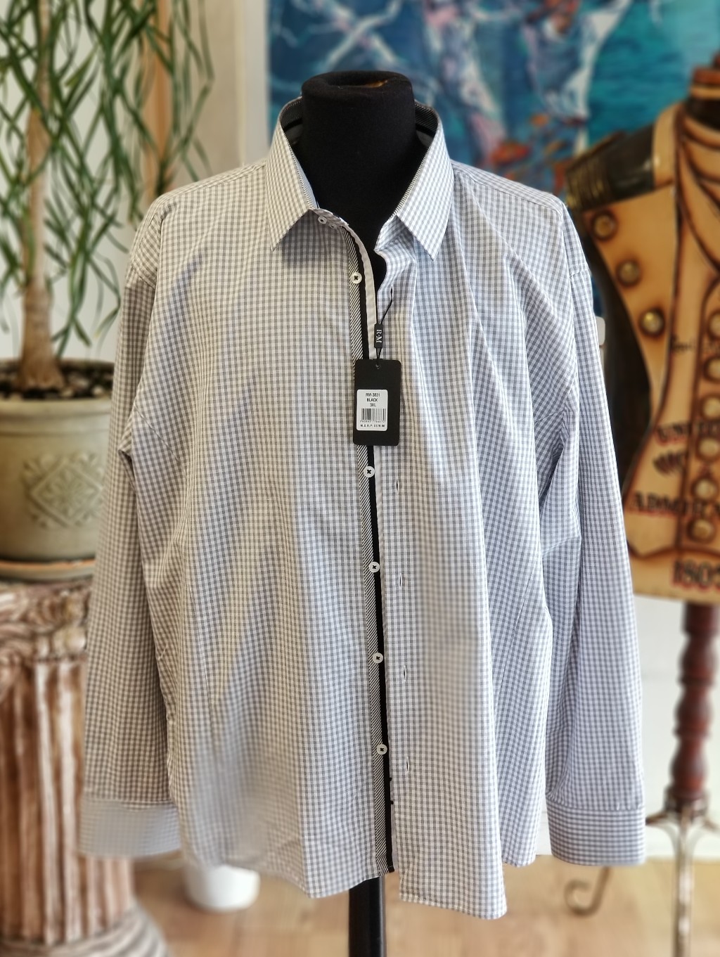 Men's Classic Check Button-Up Shirt - White & Gray